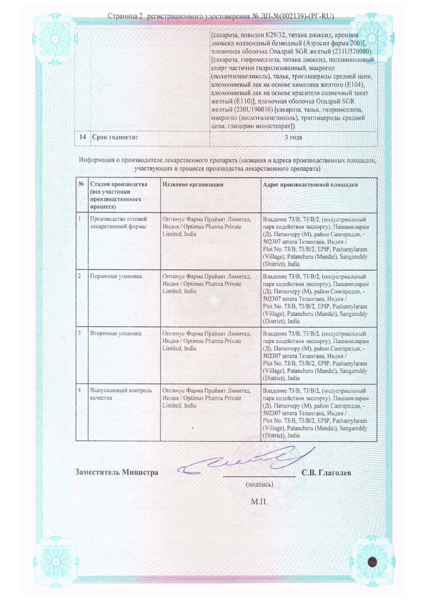 Сертификат на Этацунорм, таблетки покрыт. плен. об. 50 мг, 50 шт.