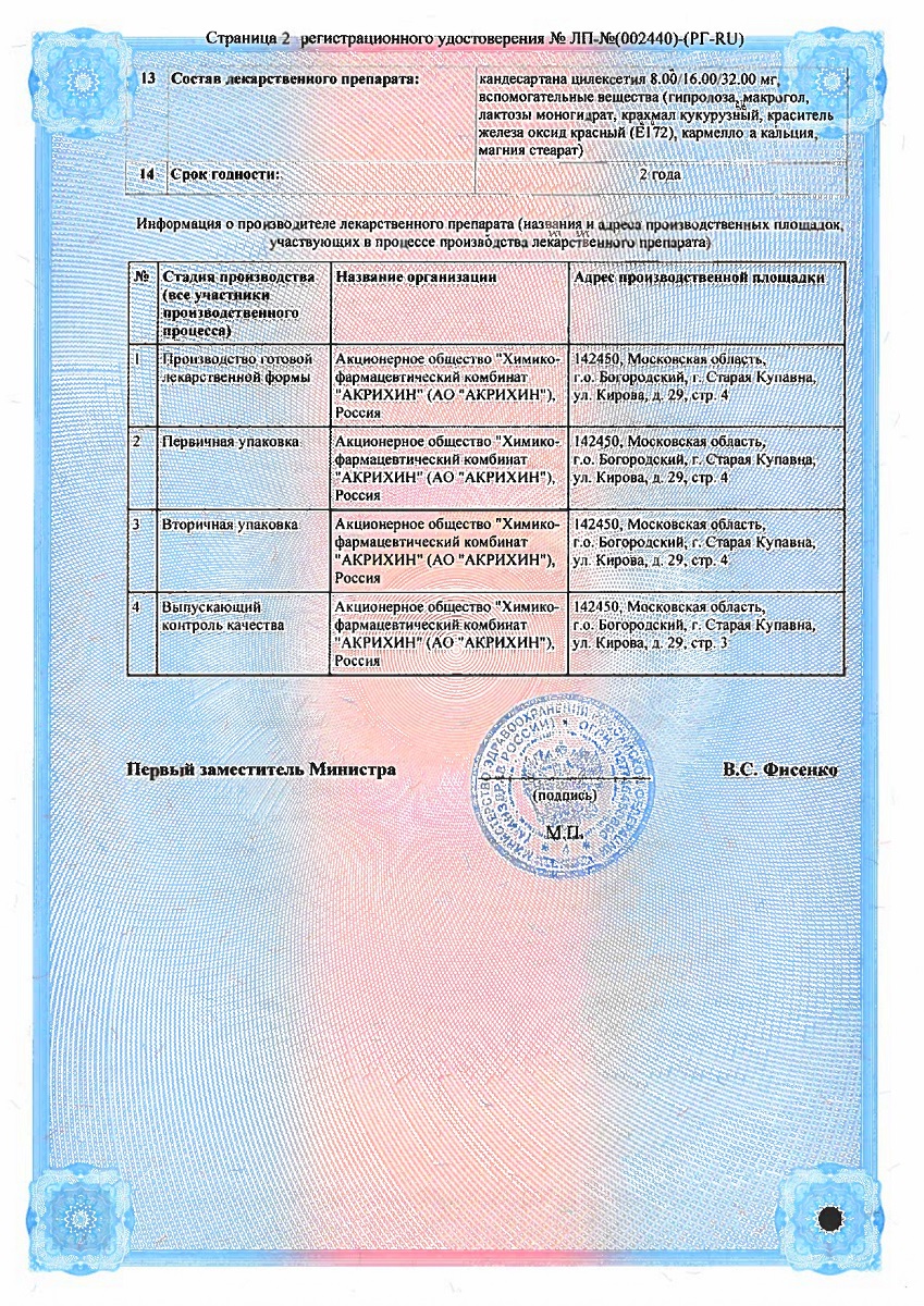 Сертификат на Гипосарт, таблетки 8 мг, 30 шт.