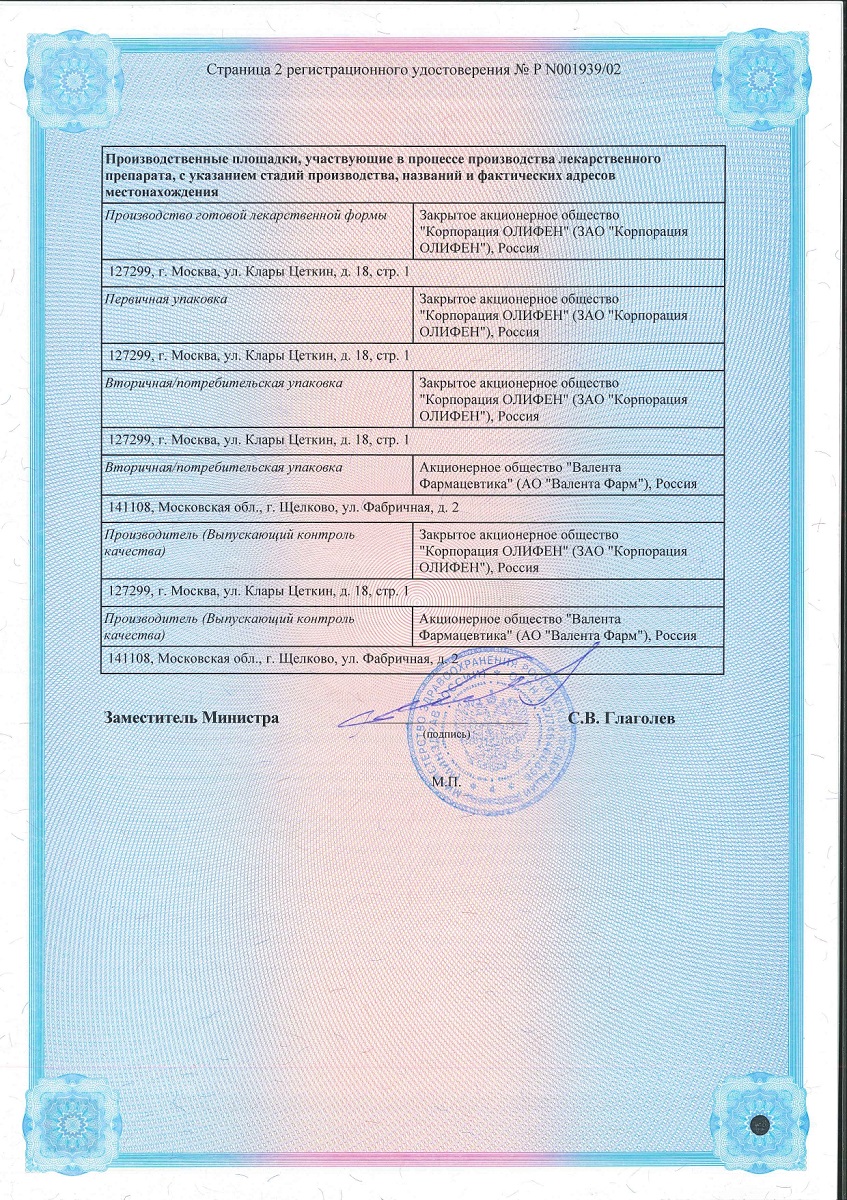 Сертификат на Гипоксен Валента, капсулы 250 мг, 30 шт.