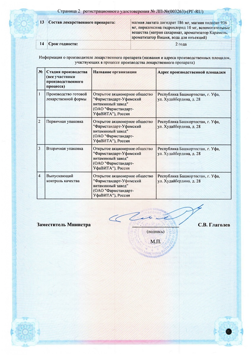 Сертификат на Магнелис В6 Аква, раствор для внутреннего применения 100 мг+10 мг, 15 шт.