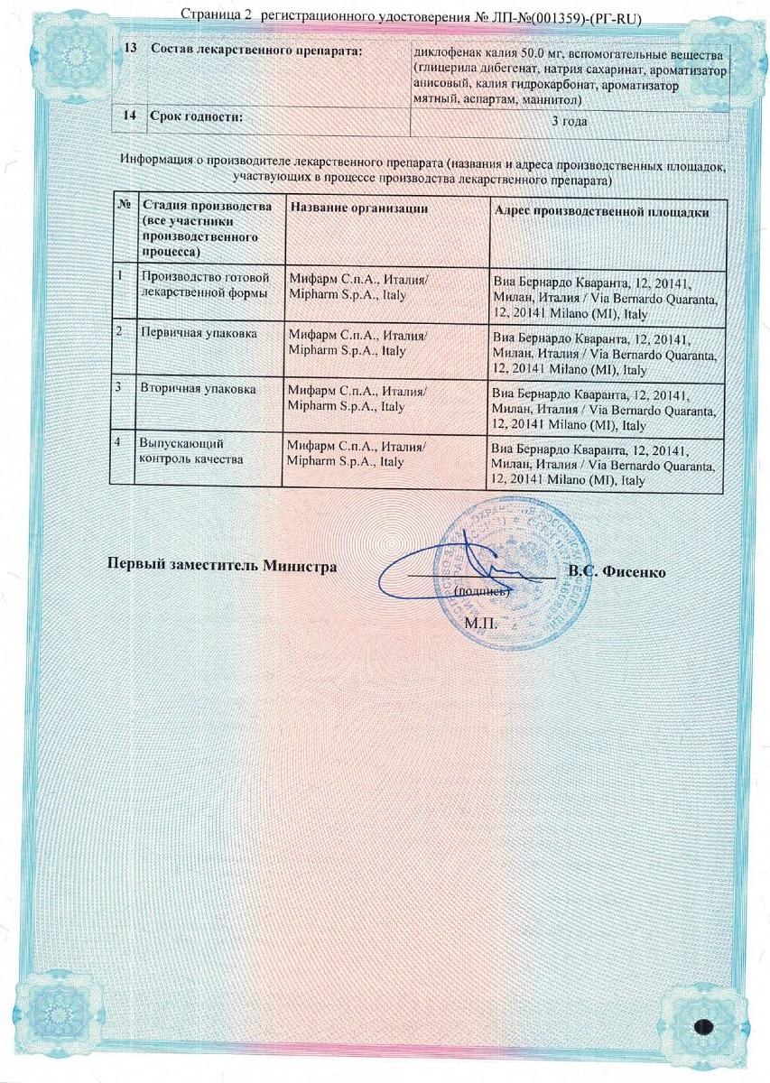 Сертификат на Диалрапид, порошок 50 мг, 9 саше