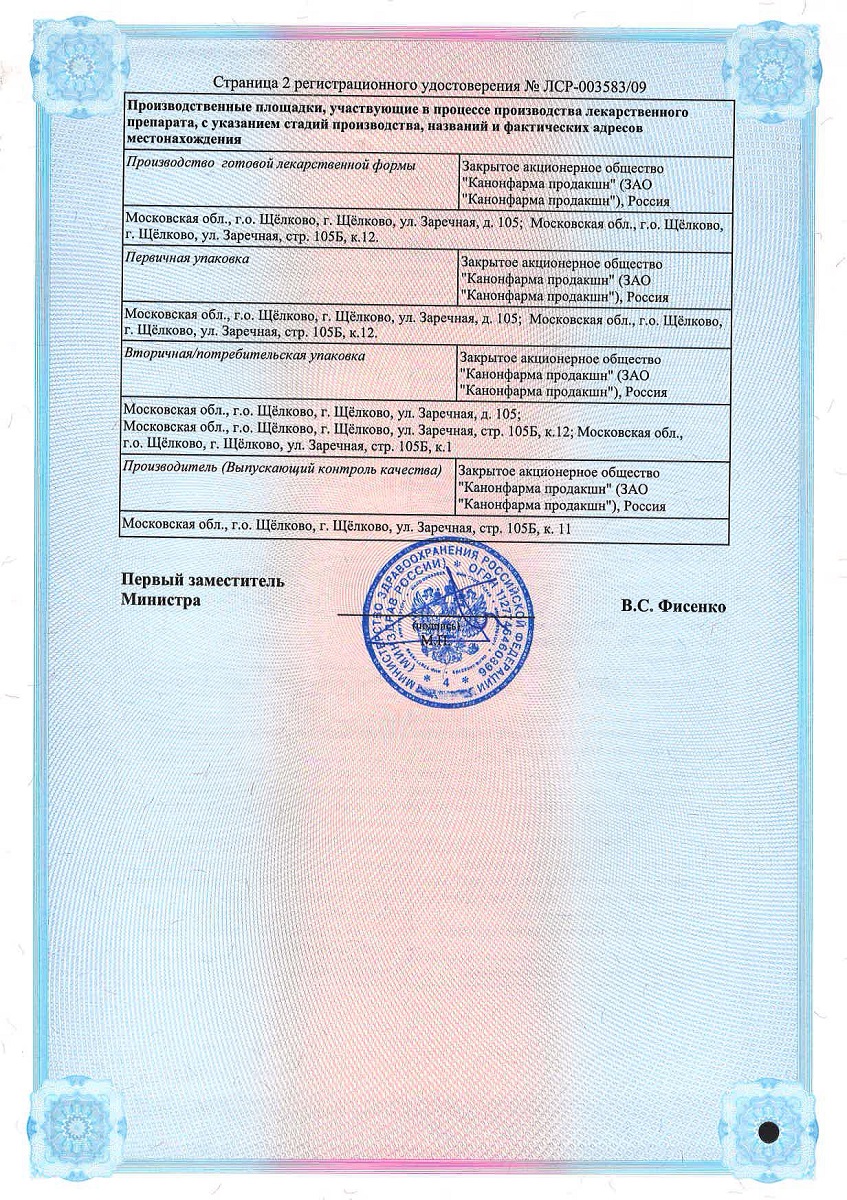 Сертификат на Суматриптан Канон, таблетки 100 мг, 10 шт.