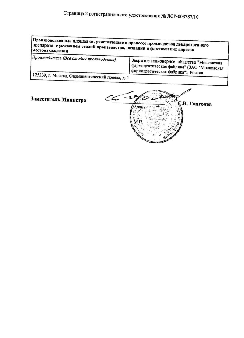 Сертификат на Тербинафин-МФФ, таблетки 250 мг, 10 шт.