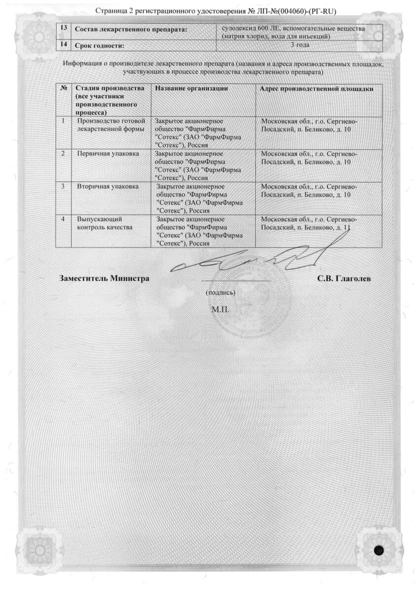 Сертификат на Тромболикс Про, раствор в/в, в/м введ 600 ЛЕ/2 мл, 10 шт.