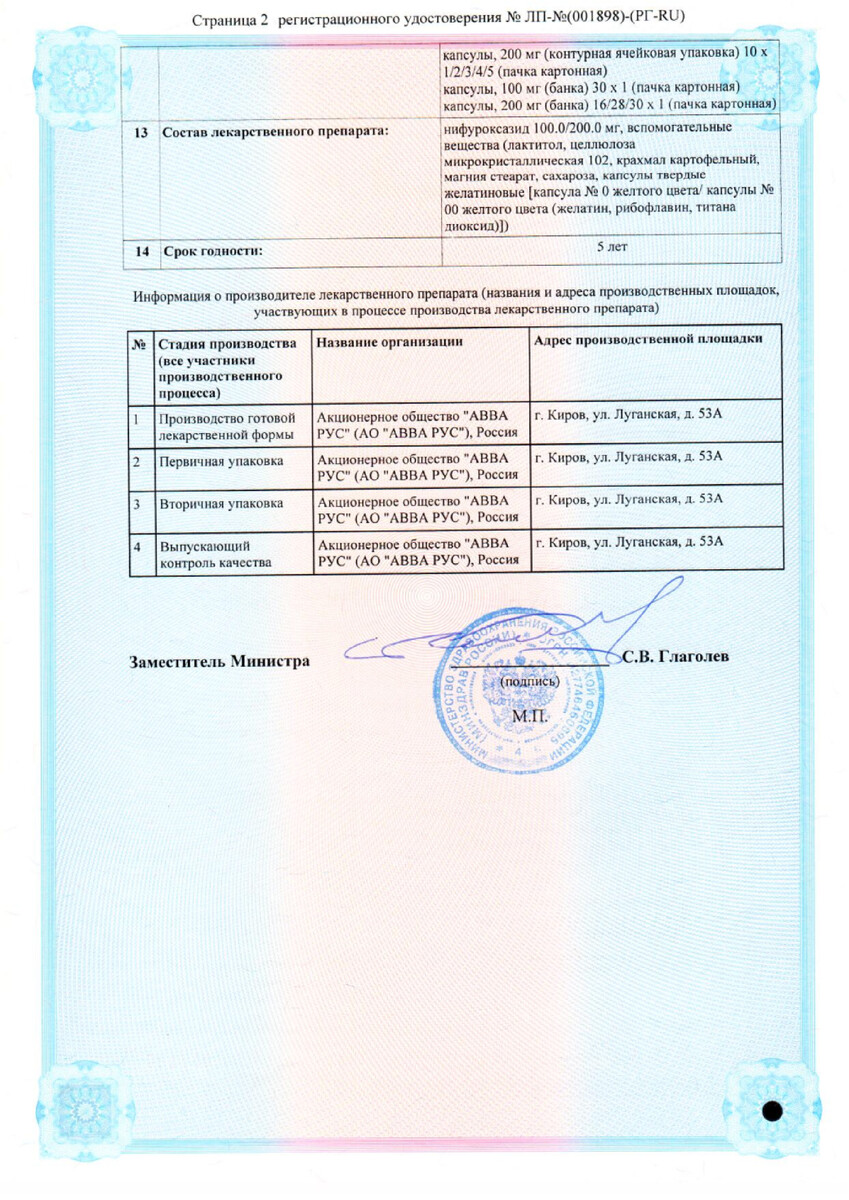 Сертификат на Экофурил, капсулы 200 мг, 16 шт.