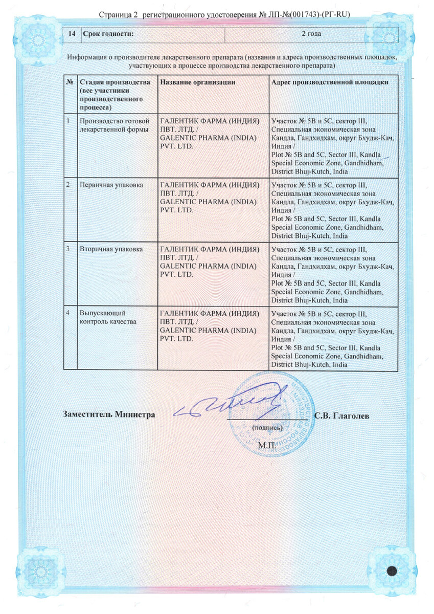 Сертификат на Сиглетик, таблетки покрыт. плен. об. 100 мг, 28 шт.