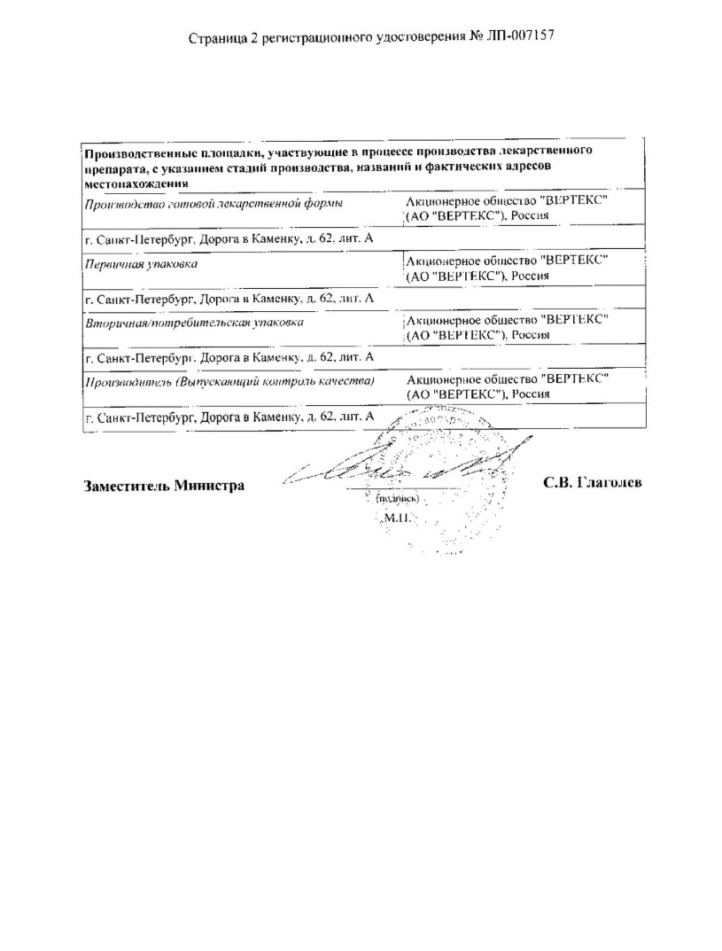 Сертификат на Итоприд-Вертекс, таблетки покрытые оболочкой 50 мг, 40 шт.