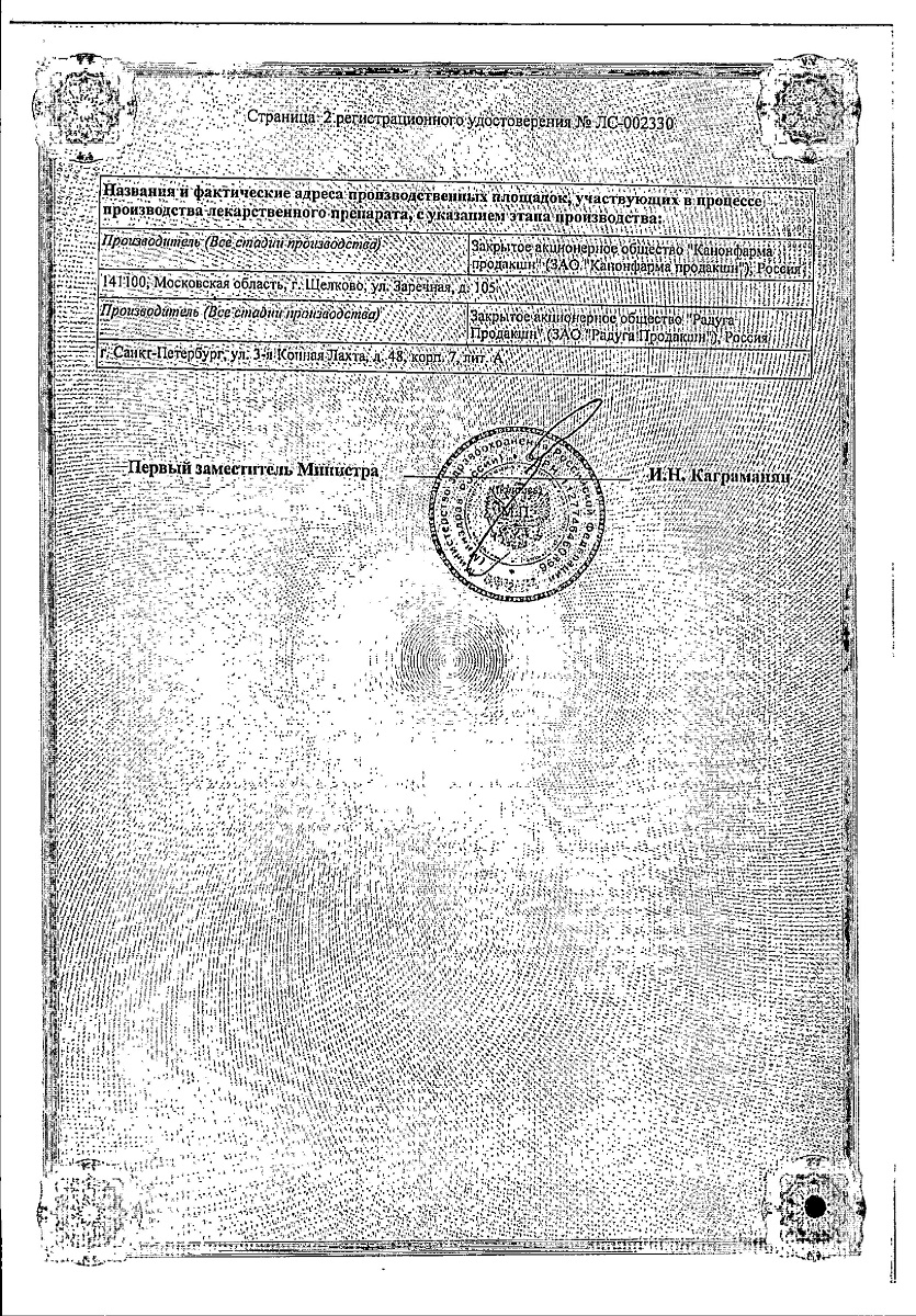 Сертификат на Бетагистин Канон, таблетки 24 мг, 30 шт.