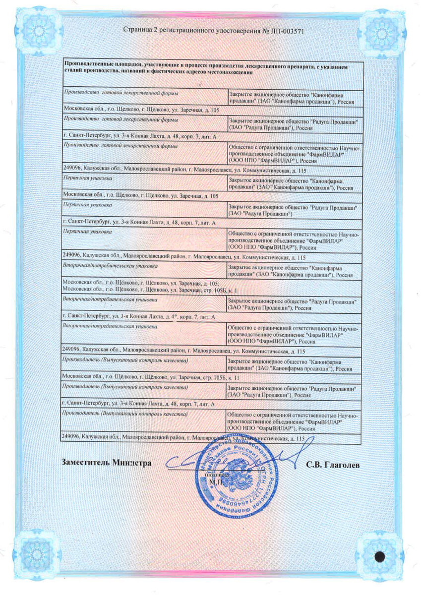 Сертификат на Метглиб Форс, таблетки покрыт. плен. об. 2.5 мг+500 мг, 30 шт.