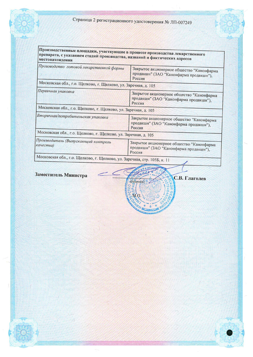 Сертификат на Валсартан Канон, таблетки покрыт. плен. об. 160 мг, 30 шт.