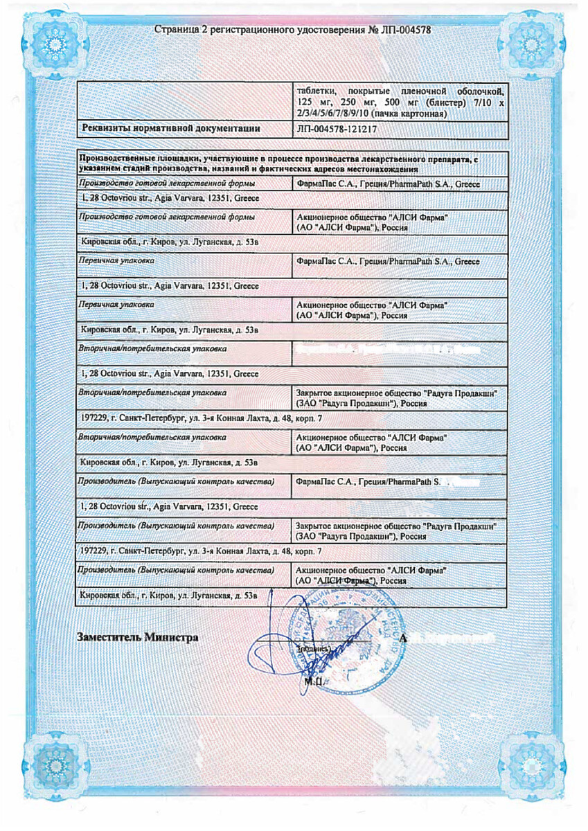 Сертификат на Фавирокс, таблетки покрыт. плен. об. 125 мг, 10 шт.