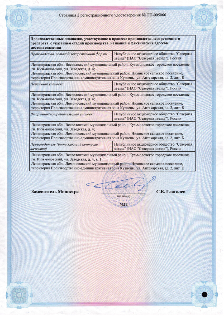 Сертификат на Амлодипин+Периндоприл-СЗ табл 10 мг +8 мг, 30 шт.