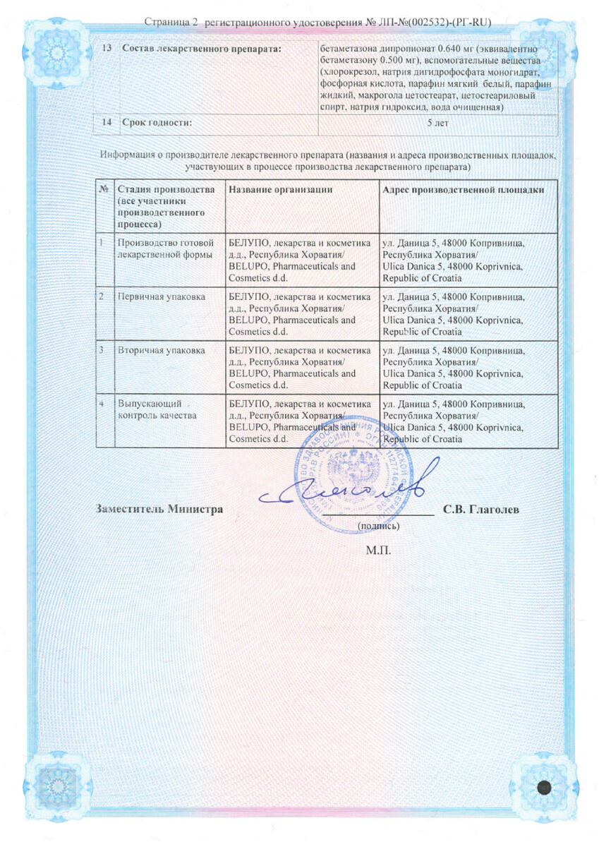 Сертификат на Белодерм крем 0,05 % 15 г, 1 шт.