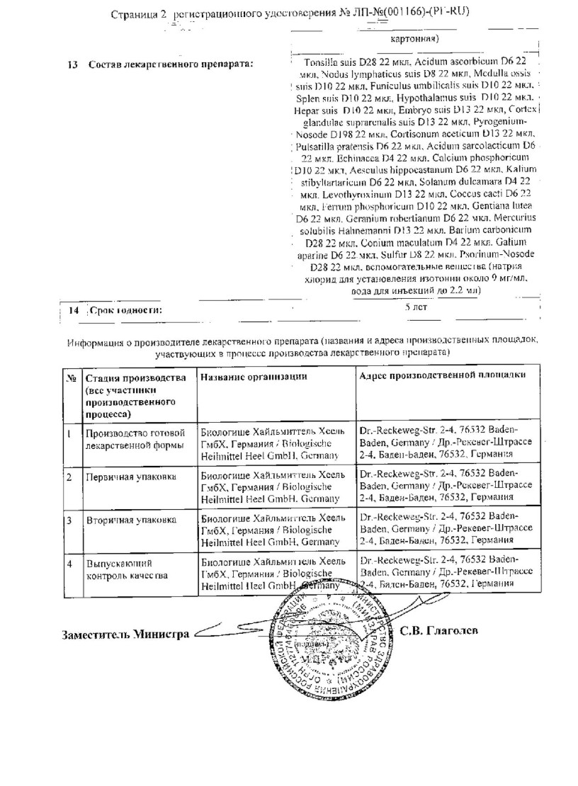 Сертификат на Тонзилла Композитум, раствор, ампулы 2.2 мл, 5 шт.