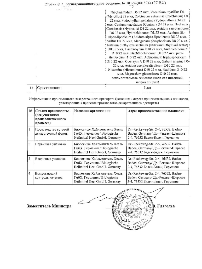 Сертификат на Убихинон Композитум, раствор в/м введения гомеопатический, ампулы 2,2 мл, 100 шт.
