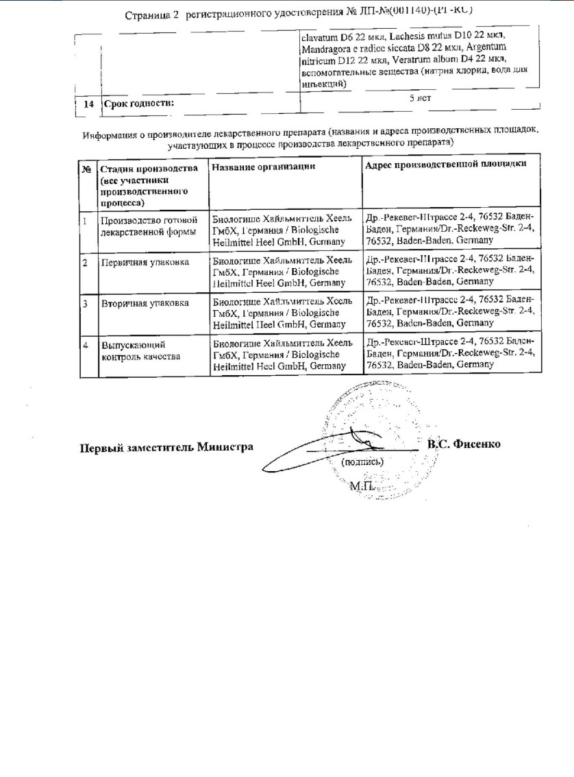 Сертификат на Момордика композитум, раствор для в/м введения, ампулы 2,2 мл, 5 шт.
