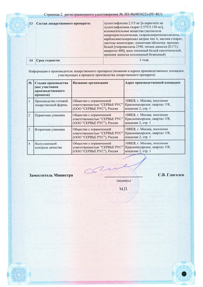 Сертификат на Лусефи, таблетки покрыт. плен. об. 5 мг, 30 шт.