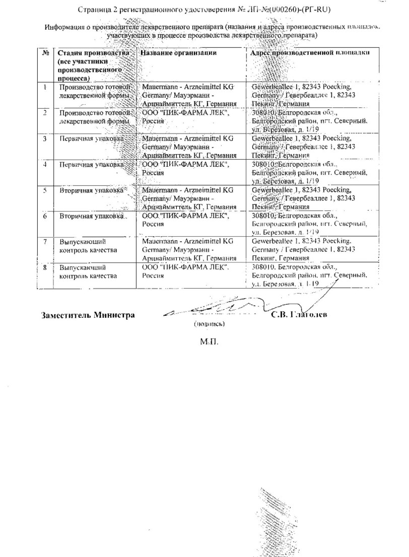 Сертификат на Магнерот, таблетки 500 мг, 20 шт.