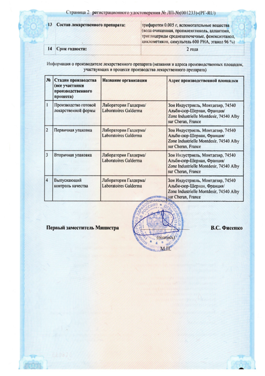 Сертификат на Аклиф, крем 50 мкг/г, флакон 75 г