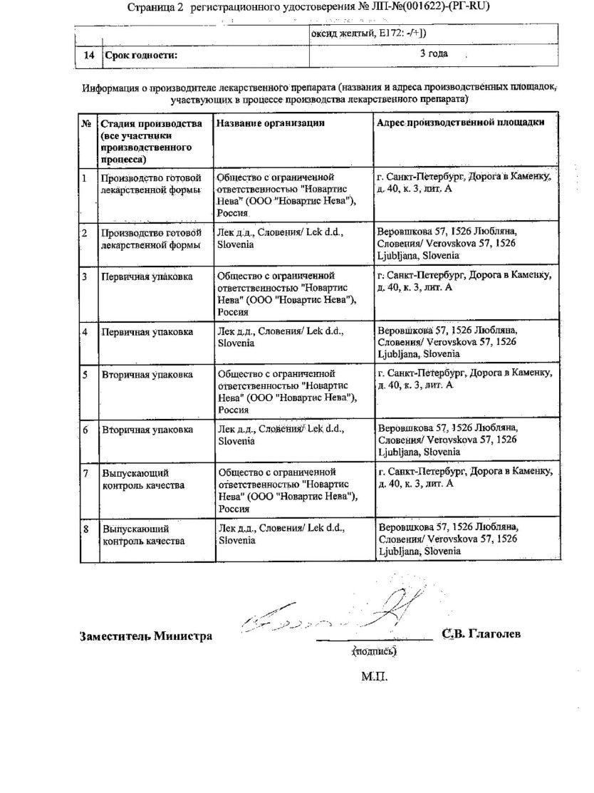 Сертификат на Энтекавир Сандоз, таблетки, 0,5 мг, 30 шт.