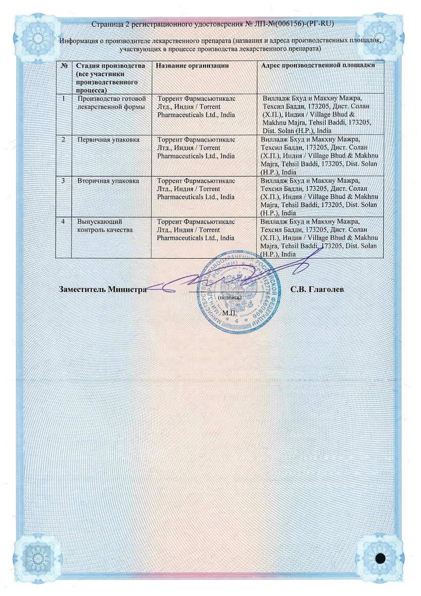 Сертификат на Серената таблетки, покрытые пленочной оболочкой 100 мг, 50 шт.