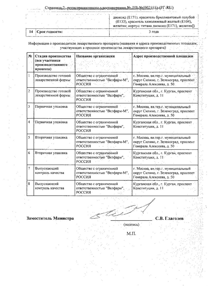 Сертификат на Диацереин Велфарм, капсулы, 50 мг, 30 шт.