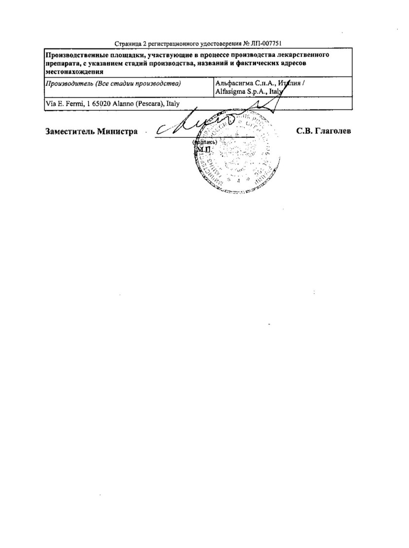Сертификат на Альфа Нормикс Форте, таблетки покрыт. плен. об. 550 мг, 14 шт.