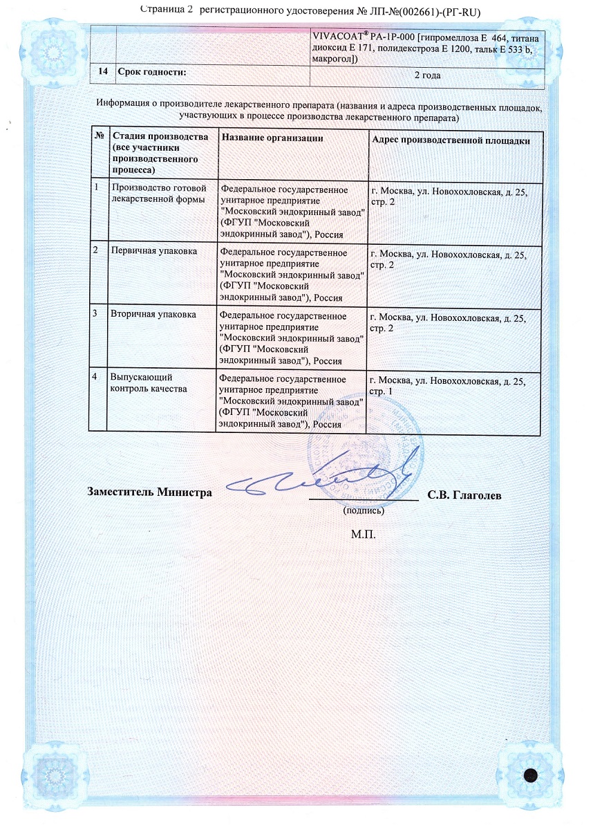 Сертификат на Нейромексол таблетки, покрытые пленочной оболочкой 125 мг, 50 шт.