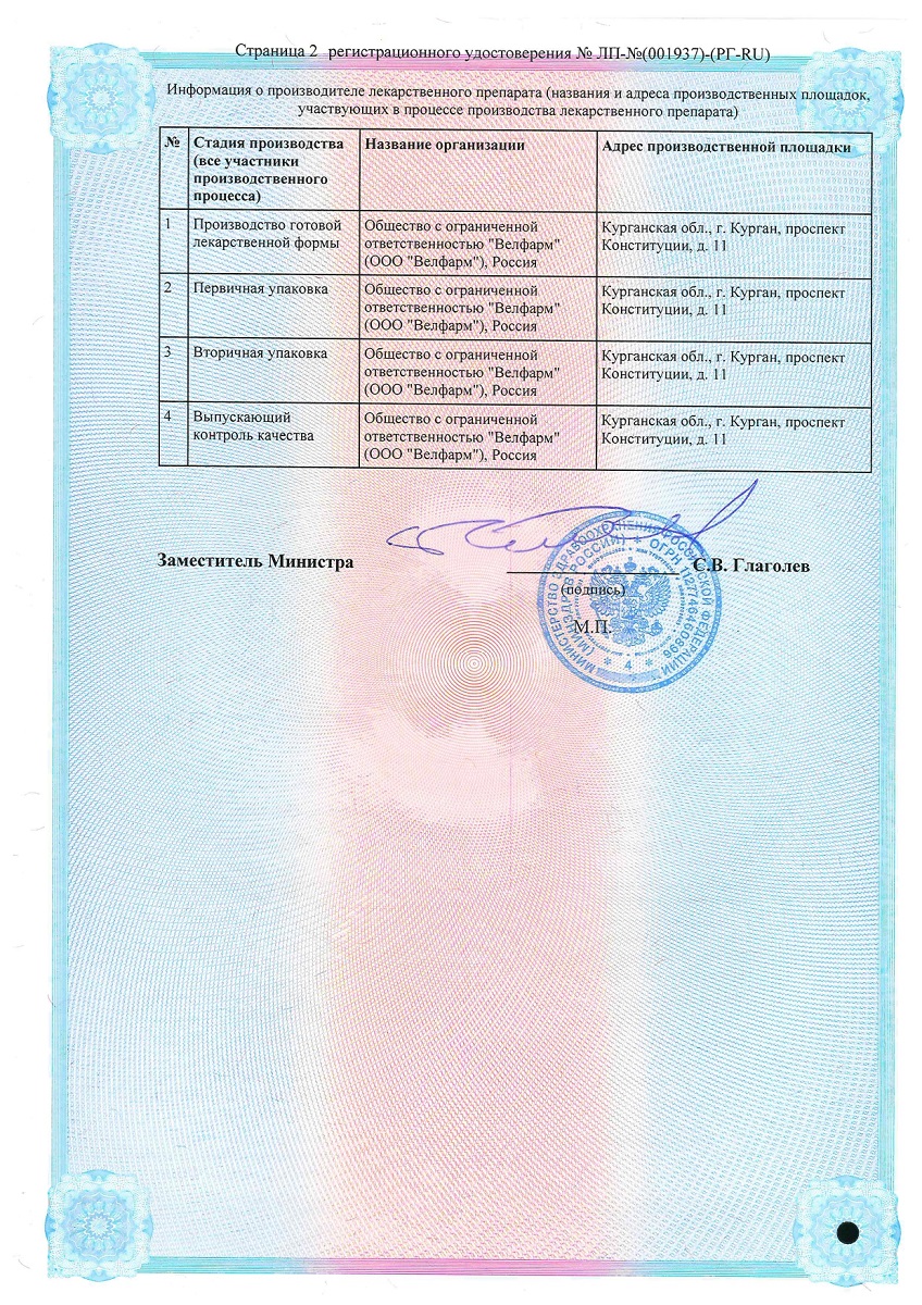 Сертификат на МетуцинВел, раствор 50 мг/мл, ампулы 5 мл, 5 шт.