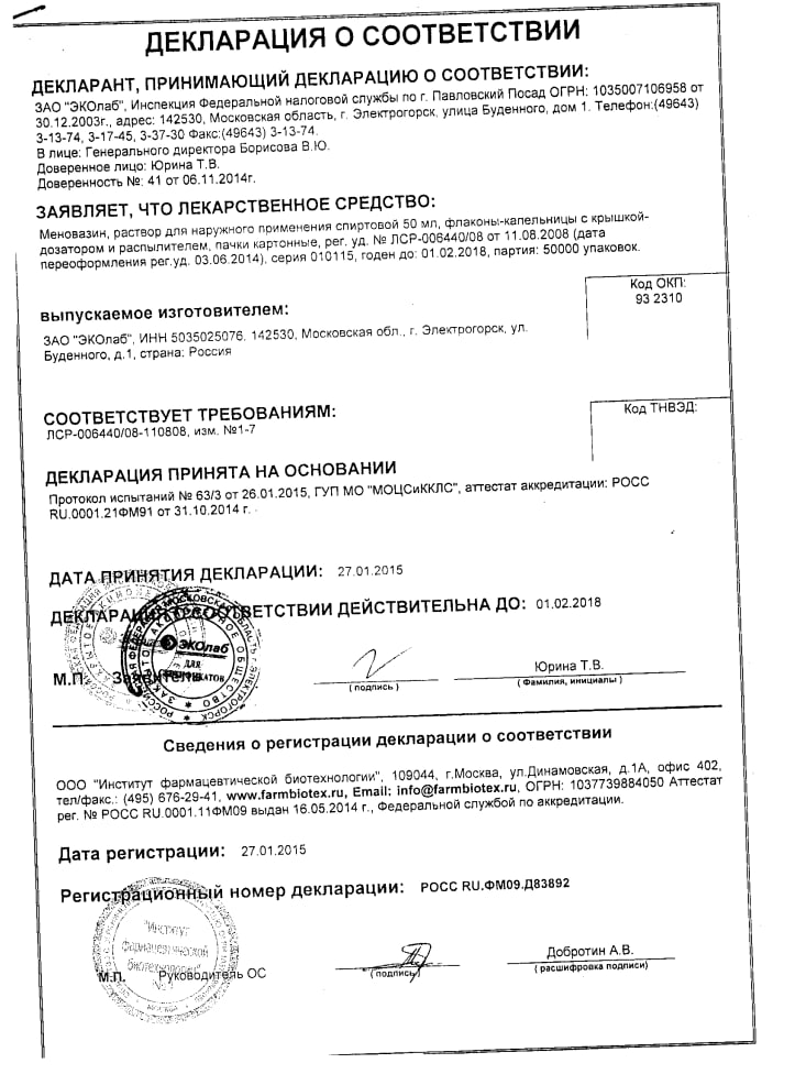 Сертификат на Для наружного применения