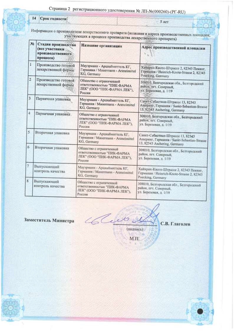 Сертификат на Магнерот, таблетки 500 мг, 100 шт.