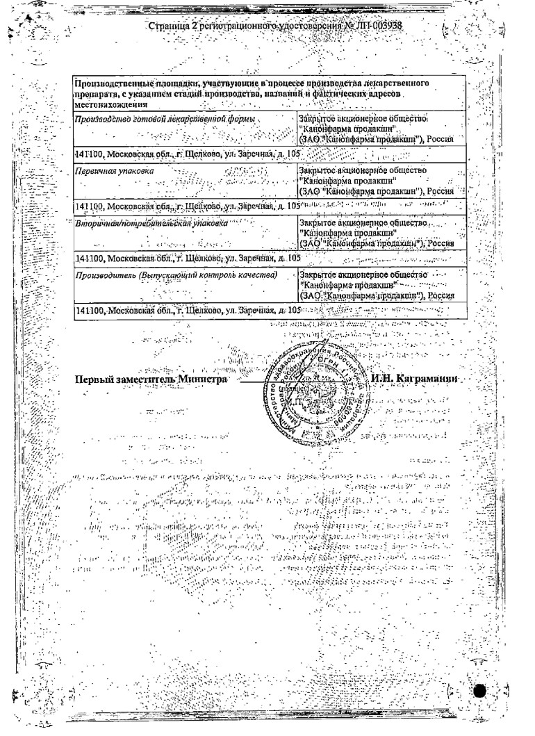 Сертификат на Ацетилцистеин Канон, гранулы 600 мг, пакетики 3 г, 10 шт.