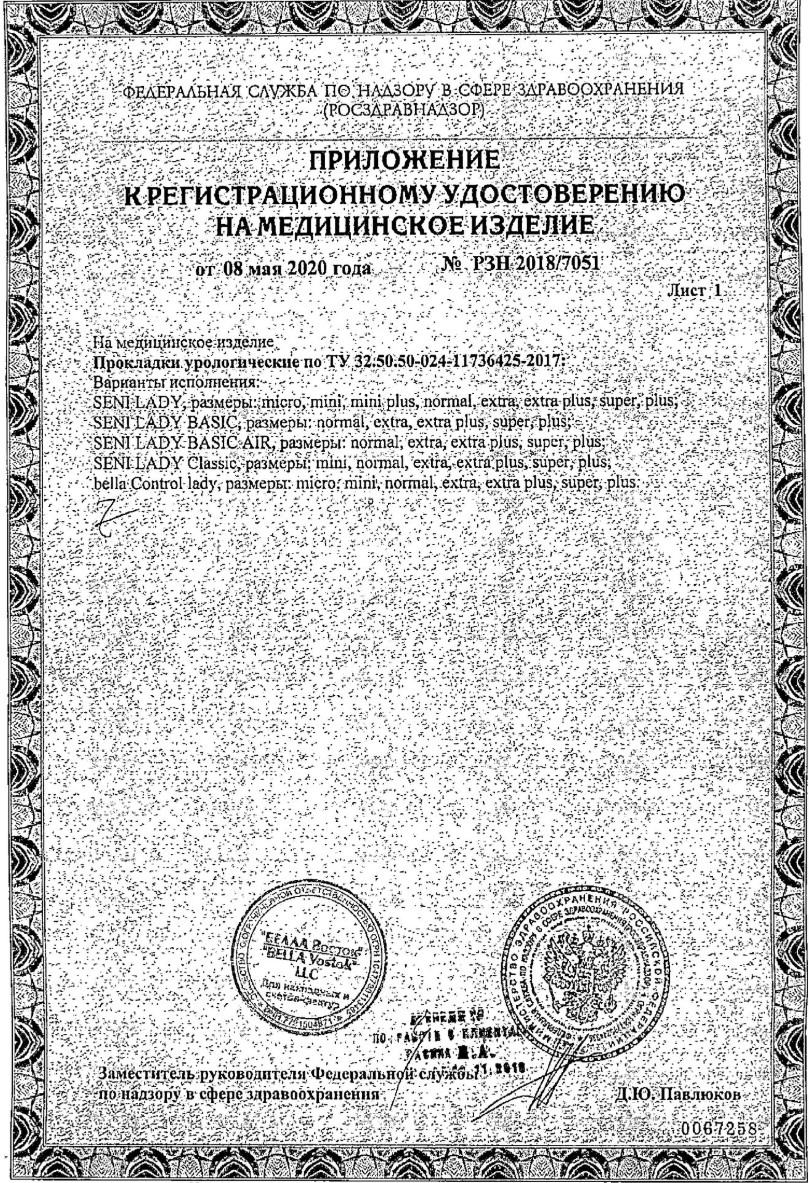 Сертификат на Урологические прокладки