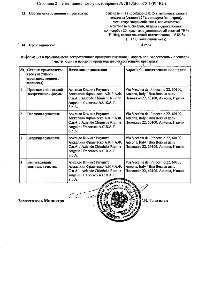 Сертификат на Тантум Верде, раствор 0.15%, 240 мл