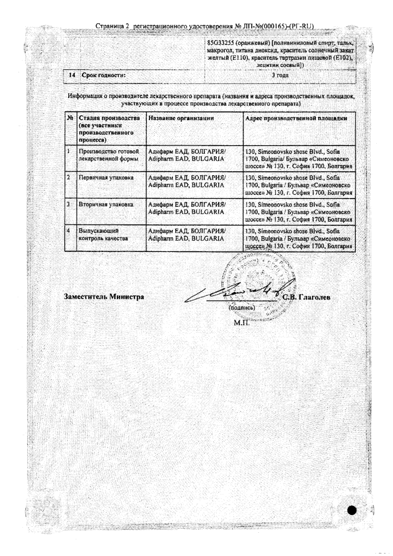 Сертификат на Левофлоксацин-Акрихин, таблетки покрыт. плен. об. 500 мг, 10 шт.