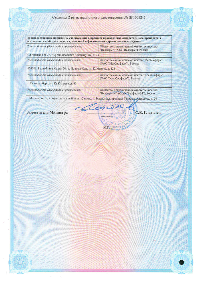 Сертификат на Ацикловир Велфарм, таблетки 200 мг, 20 шт.