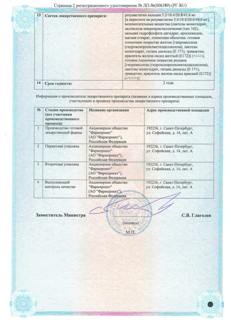 Сертификат на Розувастатин, таблетки покрыт. плен. об. 10 мг, 30 шт.