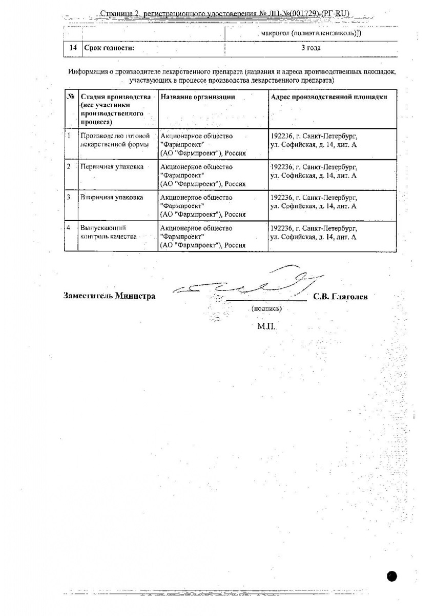 Сертификат на Ацеклофенак таблетки, покрытые пленочной оболочкой 100 мг, 20 шт.