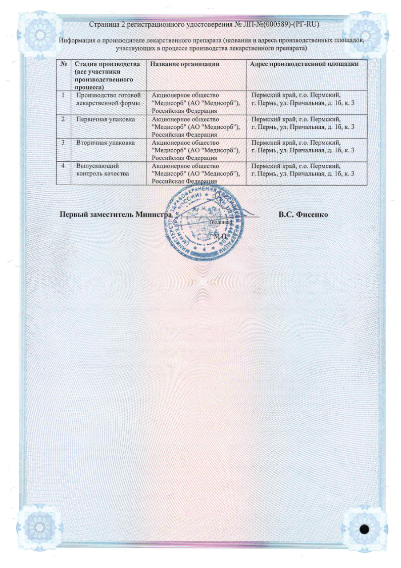 Сертификат на Ацетилсалициловая кислота Медисорб, таблетки 500 мг, 20 шт.