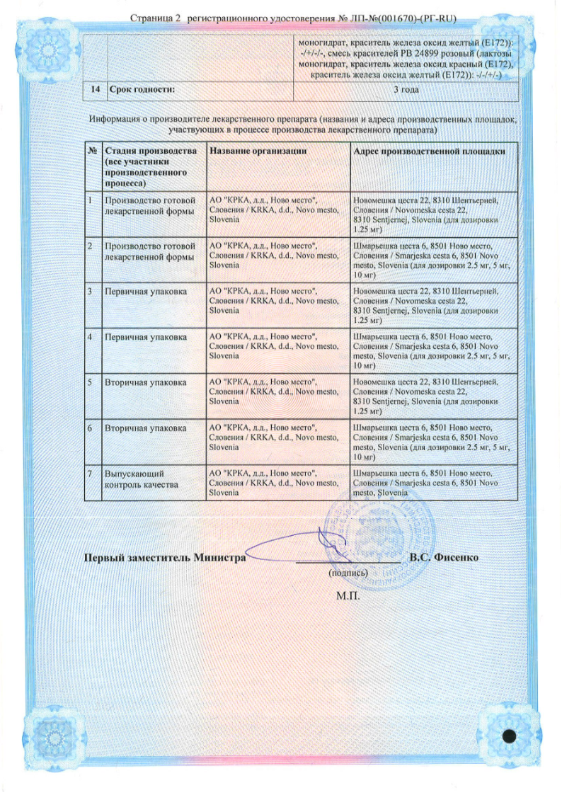 Сертификат на Амприлан, таблетки, 10 мг, 90 шт.