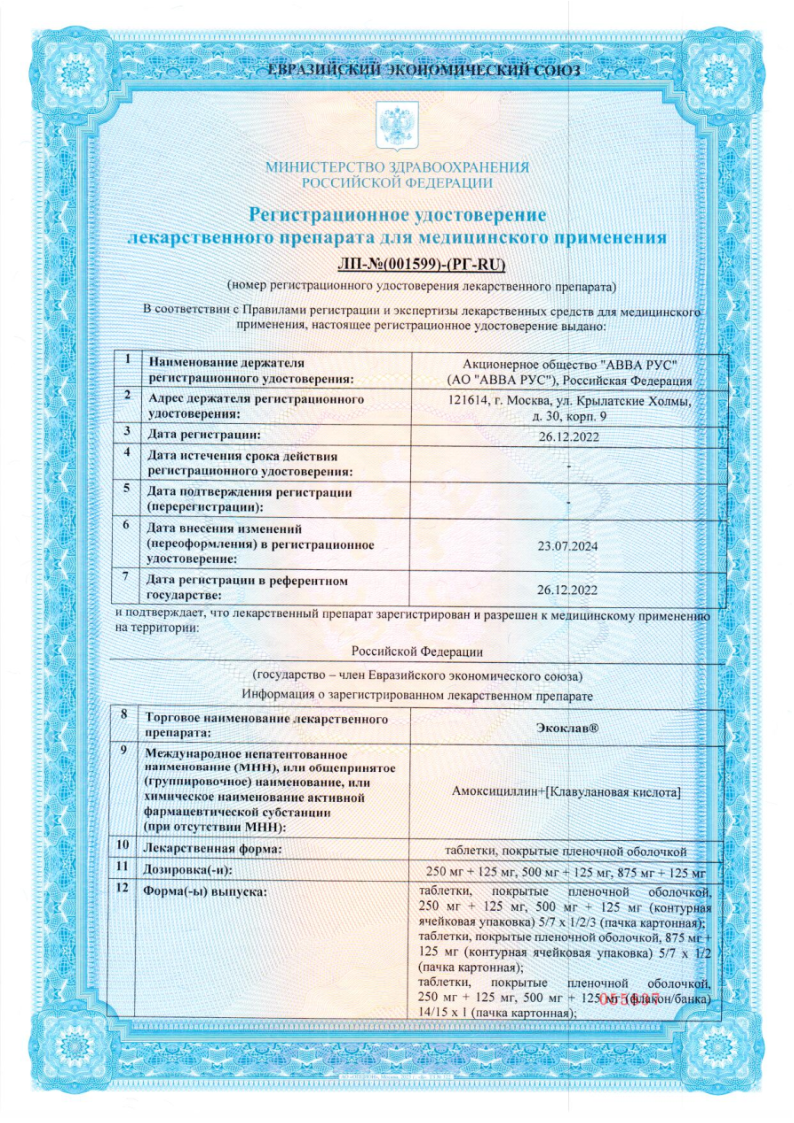 Сертификат на Противомикробные препараты