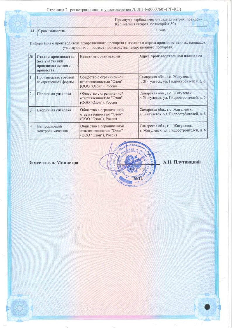 Сертификат на Глимепирид, таблетки 2 мг, 90 шт