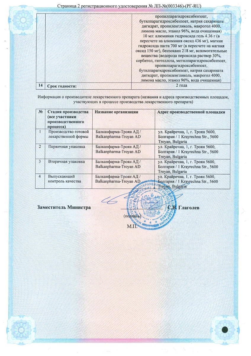 Сертификат на Алмагель А, суспензия для приема внутрь (+ложка мерная), 250 мл