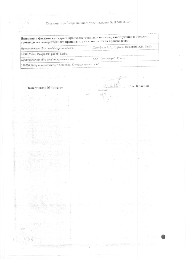 Сертификат на Эналаприл, таблетки 5 мг, 20 шт.