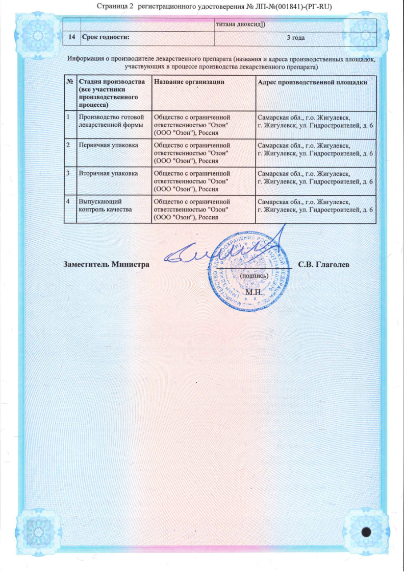 Сертификат на Метостабил таблетки, покрытые пленочной оболочкой 125 мг, 50 шт.