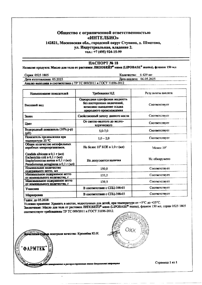 Сертификат на Косметика для мам