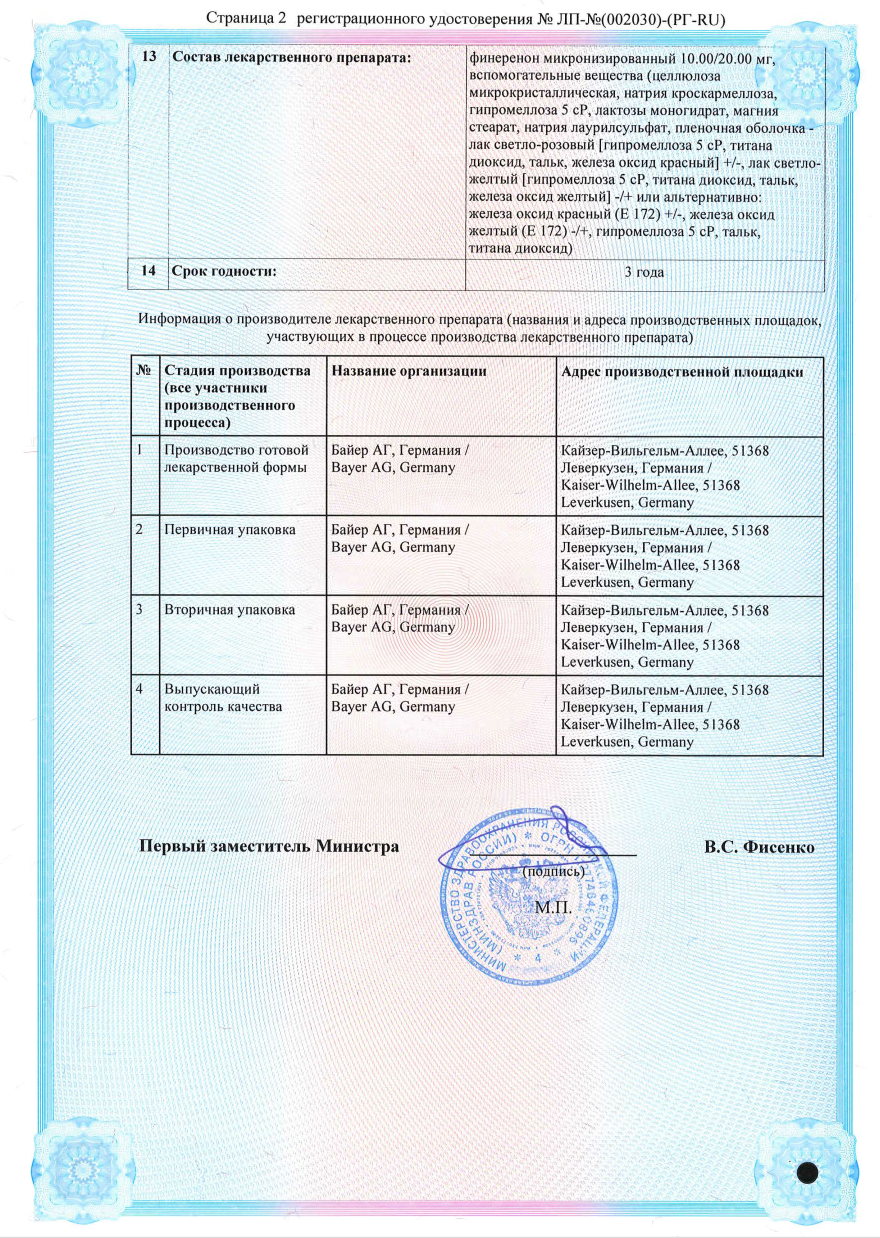 Сертификат на Фириалта таблетки, покрытые пленочной оболочкой 20 мг, 28 шт.
