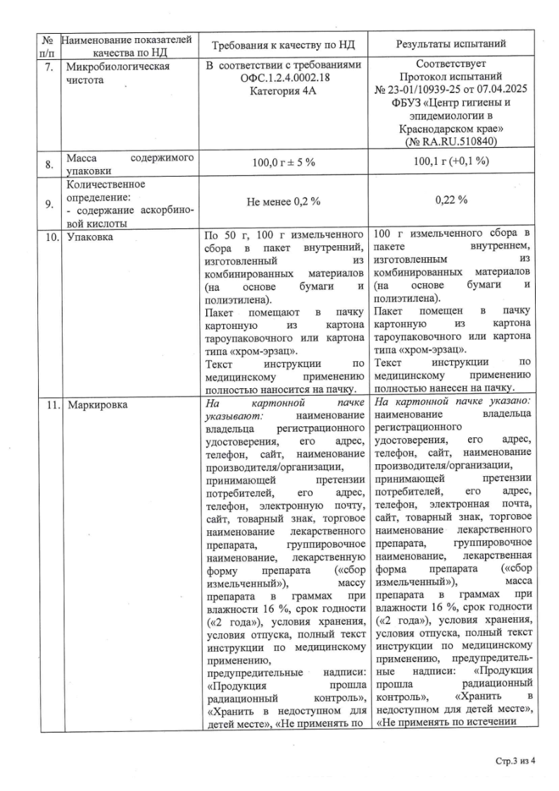 Сертификат на Сбор Витаминный №2 100 г,  1 шт.