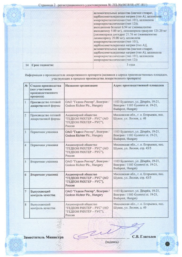Сертификат на Экватор, таблетки 5 мг+20 мг, 30 шт.