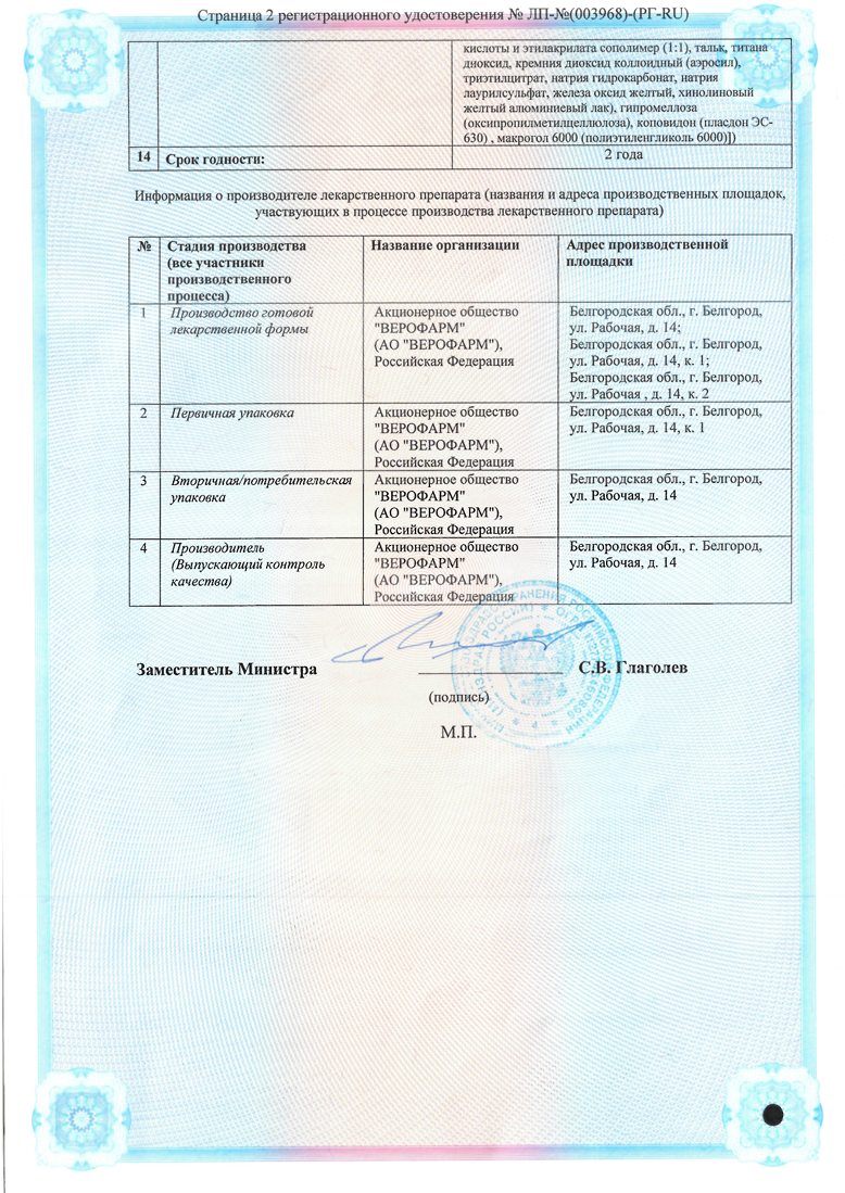 Сертификат на Гептор, таблетки 400 мг, 20 шт.